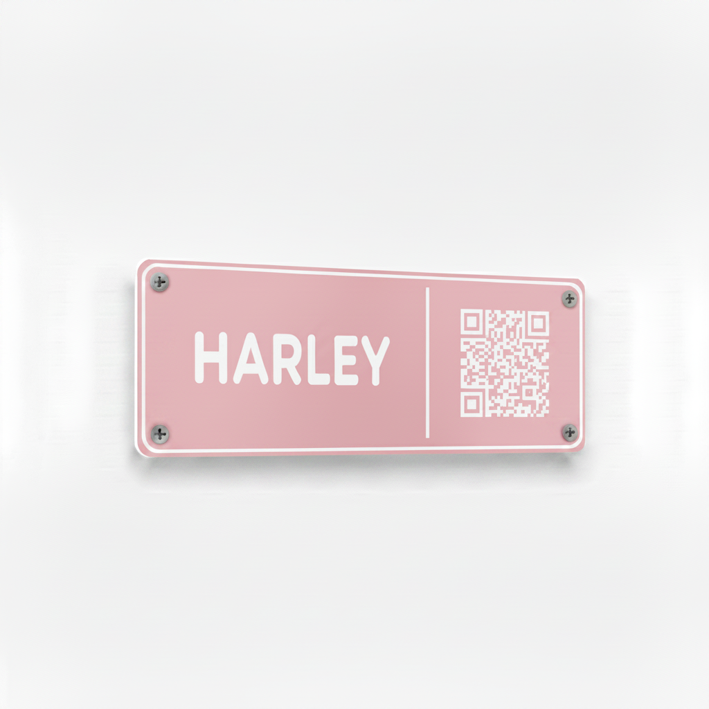 Baby pink Harley stable plate with white frame