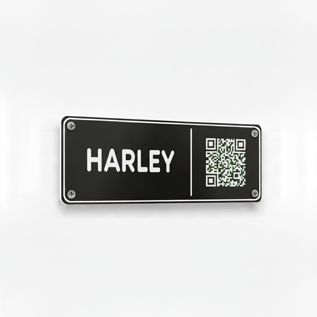 Black Harley stable plate with white frame