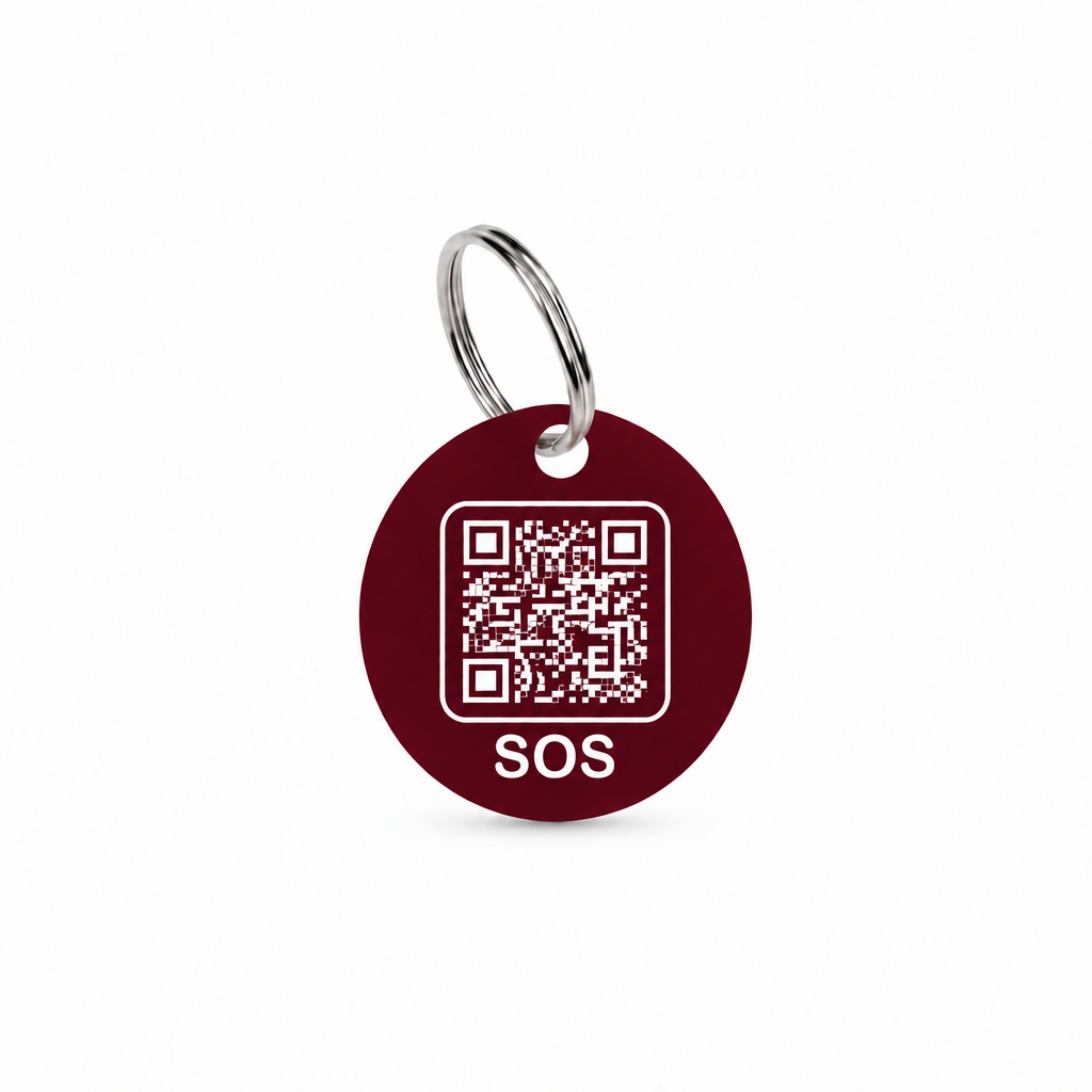 Burgundy SOS bridle tag
