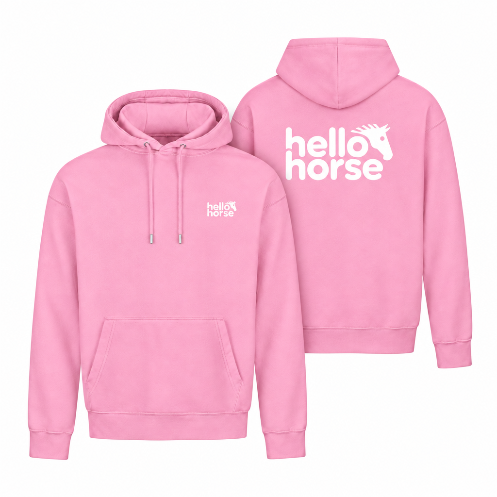 Candyfloss Pink hoodies, front and back with white logos