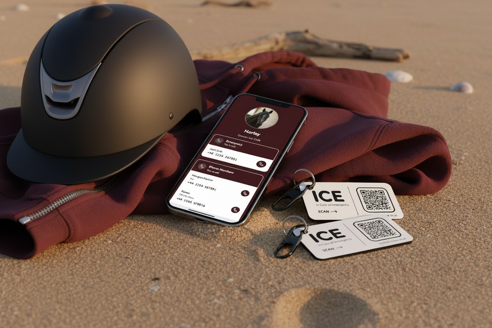 Equestrian lifestyle scene with riding skull cap