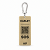 Hanging SOS tag in muted brushed champagne gold with black artwork