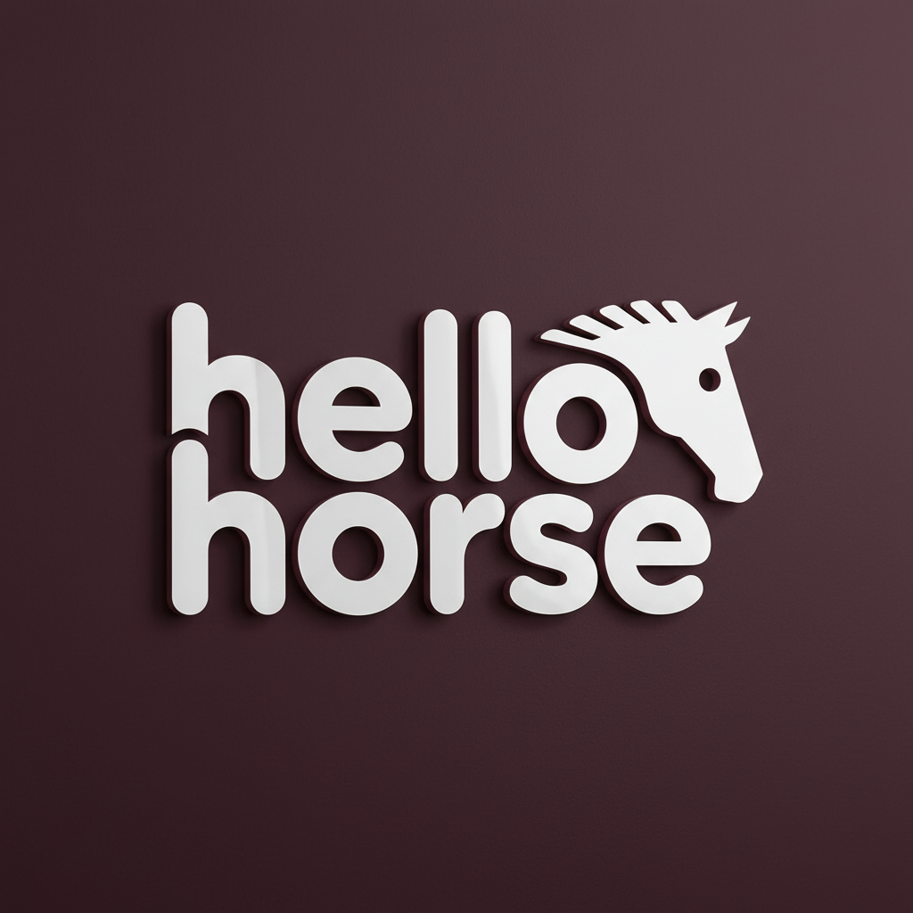 Hello Horse Square Logo - White on Burgundy