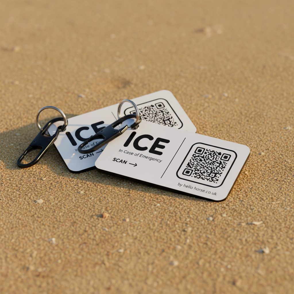 ICE Tag Pair on Sand - Square Format