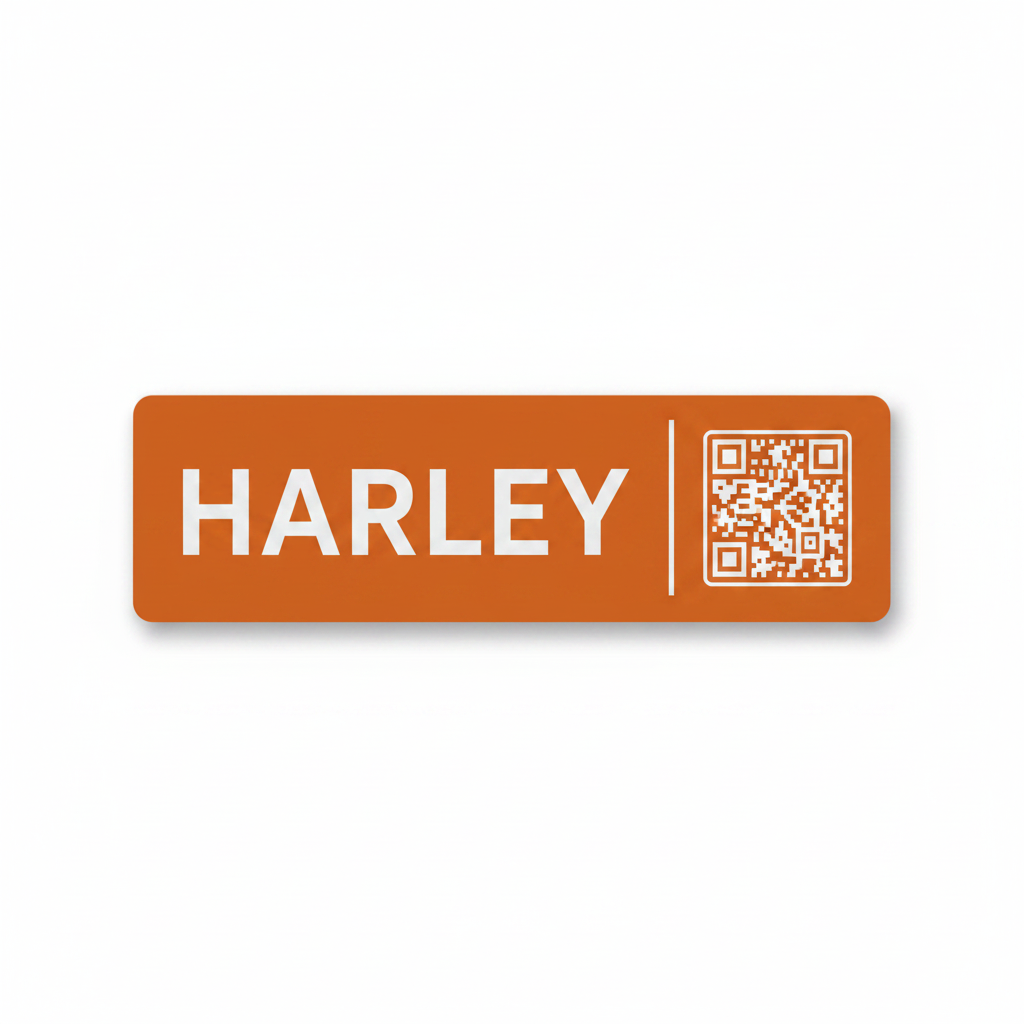 Large orange Harley stable plate on white square