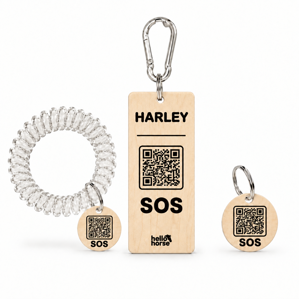 Maple wood Hello Horse tag set with black artwork