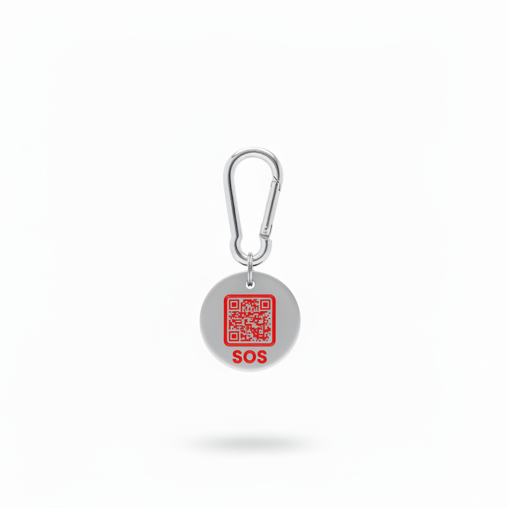 Matt Silver Red Text SOS Tag