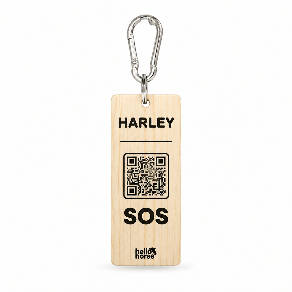 Pine wood SOS tag with black artwork