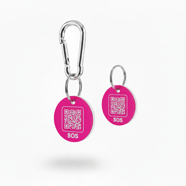 Pink SOS Tags — Smaller Carabiner