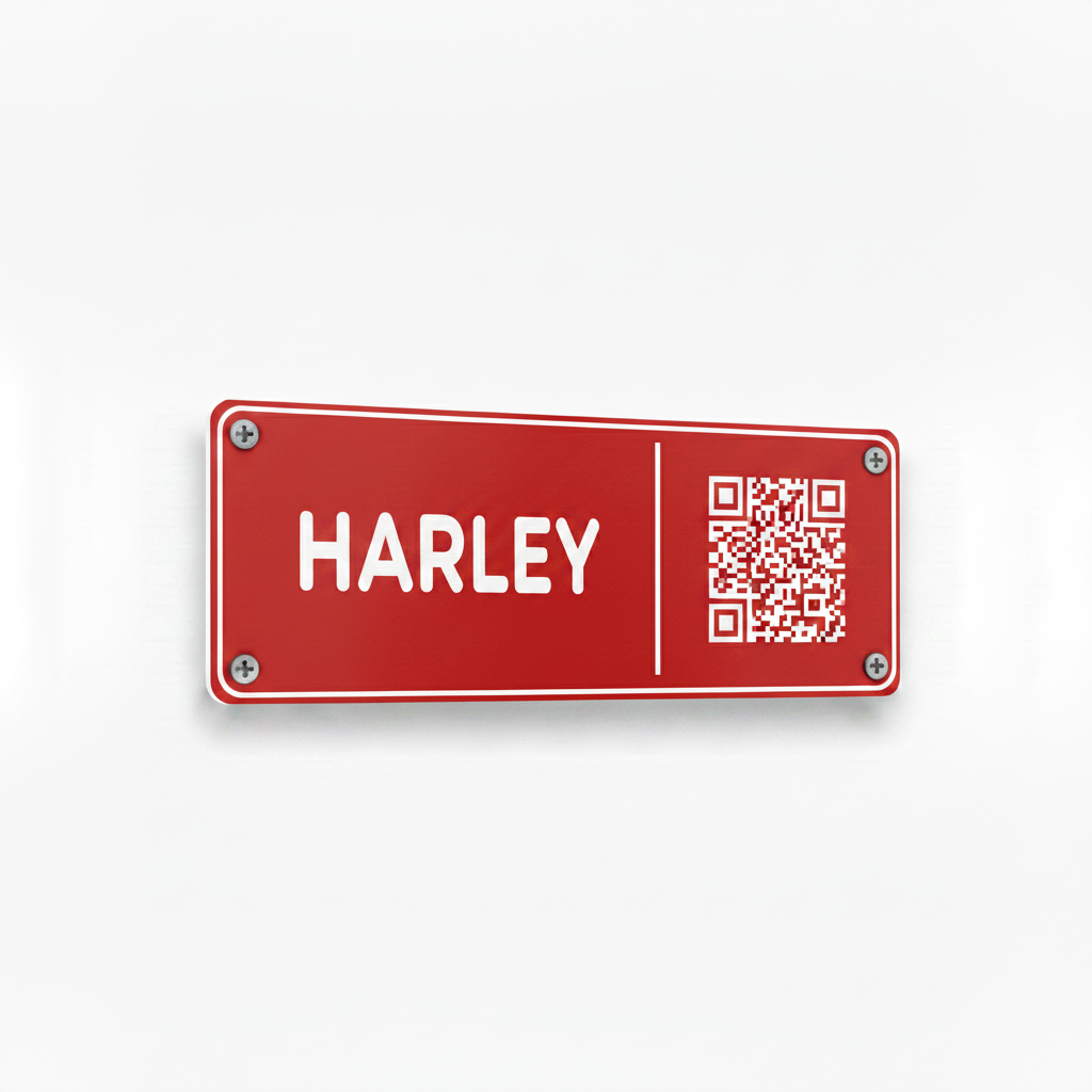 Red Harley stable plate with white frame