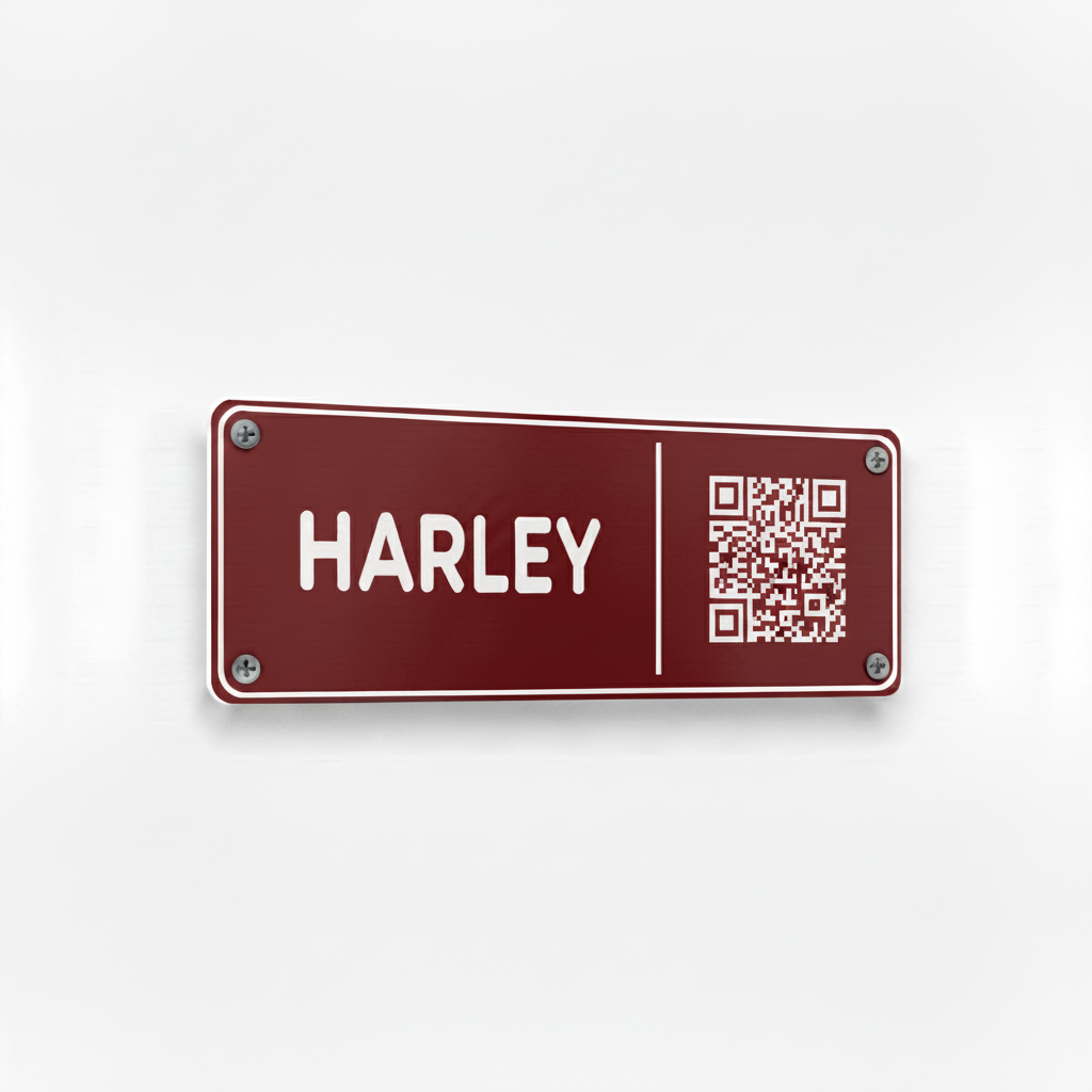 Red Harley stable plate with white frame