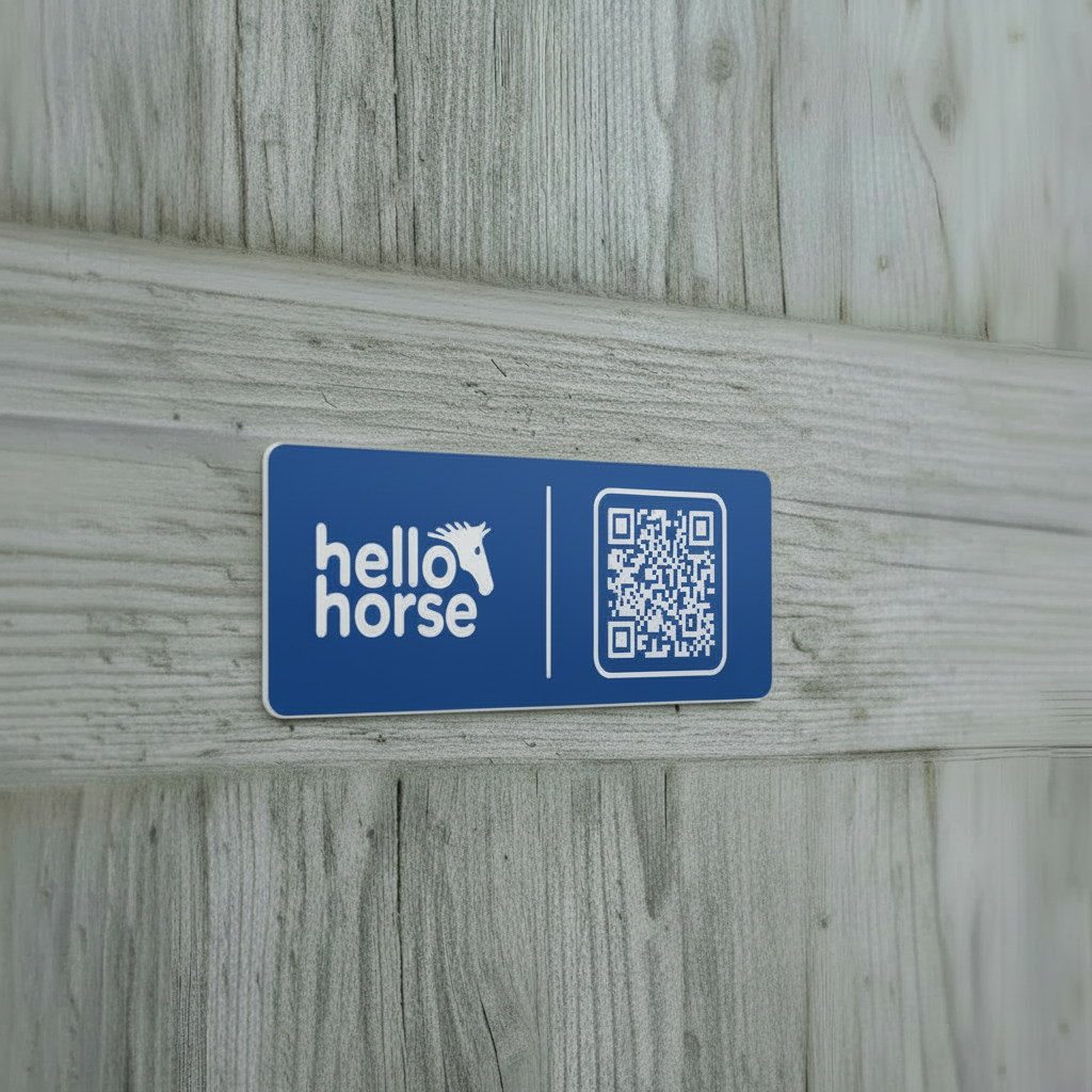 Sapphire blue Hello Horse plate on grey wood