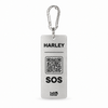 Silver SOS tag with black artwork