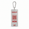Silver SOS tag with red artwork