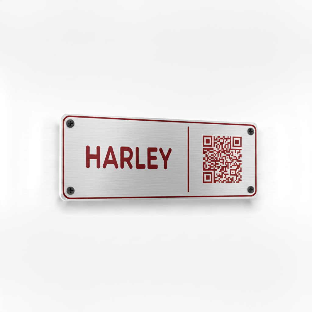 Silver with red border Harley stable plate