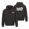 Solid Charcoal hoodies, front and back with white branding