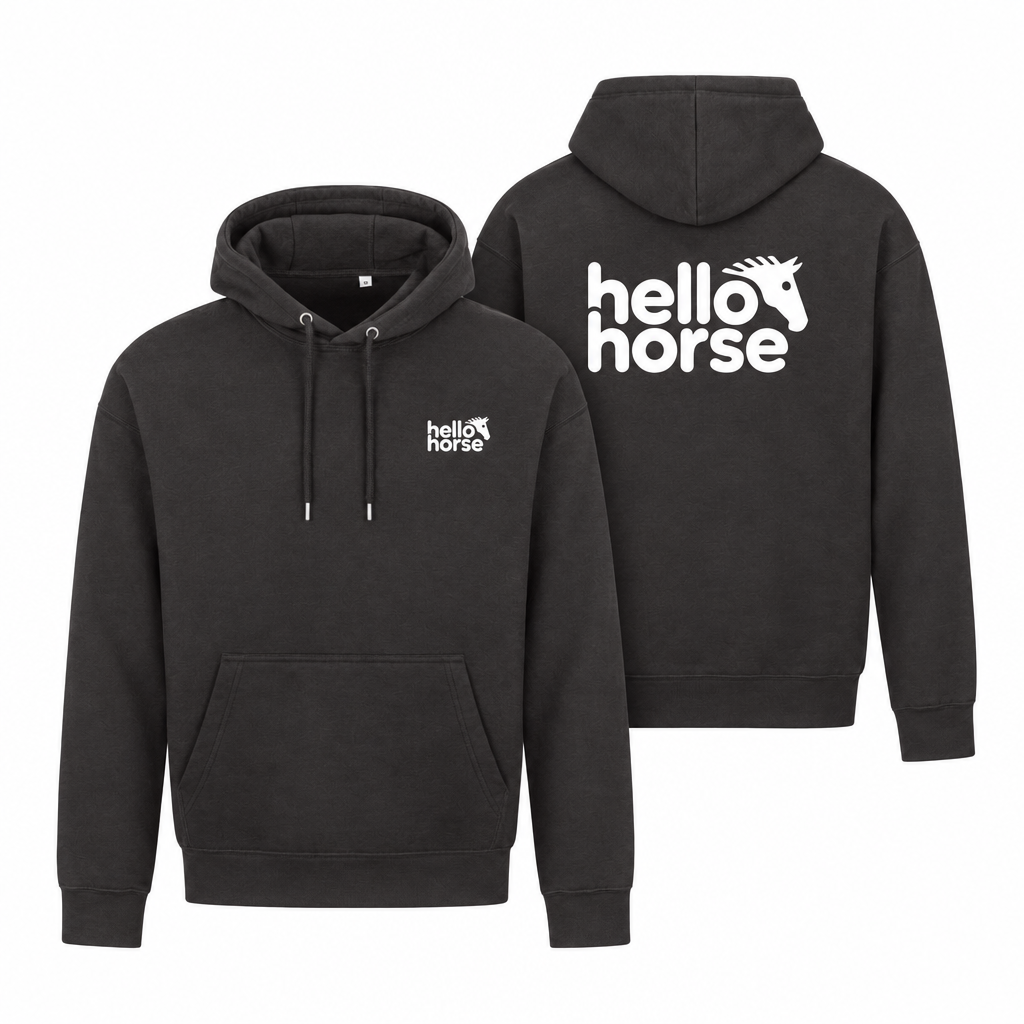 Solid Charcoal hoodies, front and back with white branding
