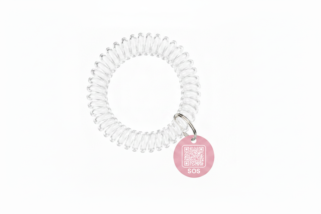 SOS Wrist Band – Baby Pink with Clear Coil