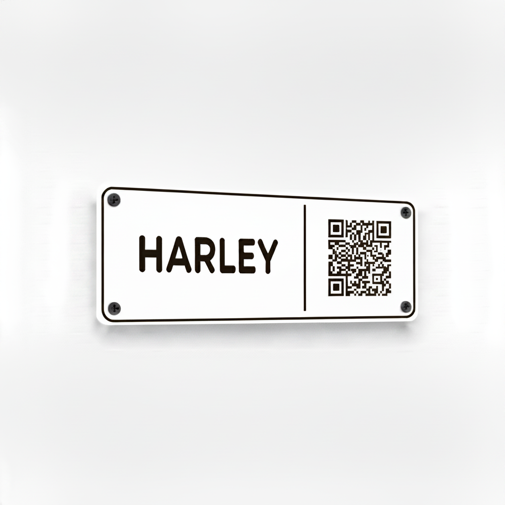 White black text Harley stable plate
