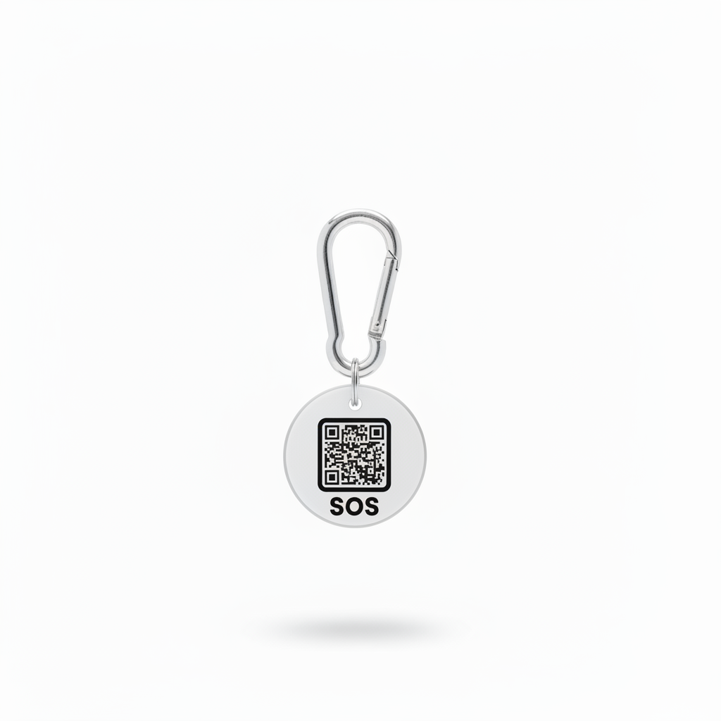 White Black Text SOS Tag