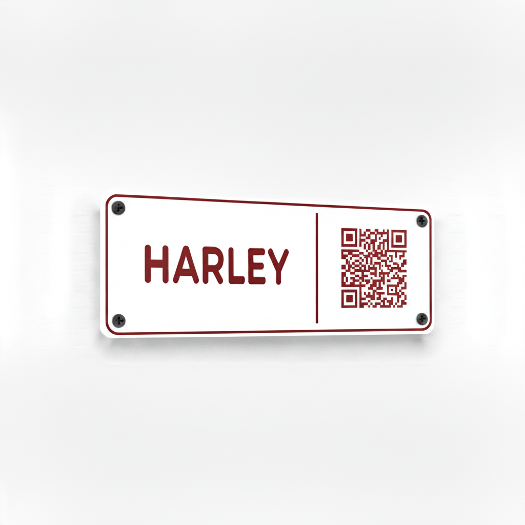 White red text Harley stable plate