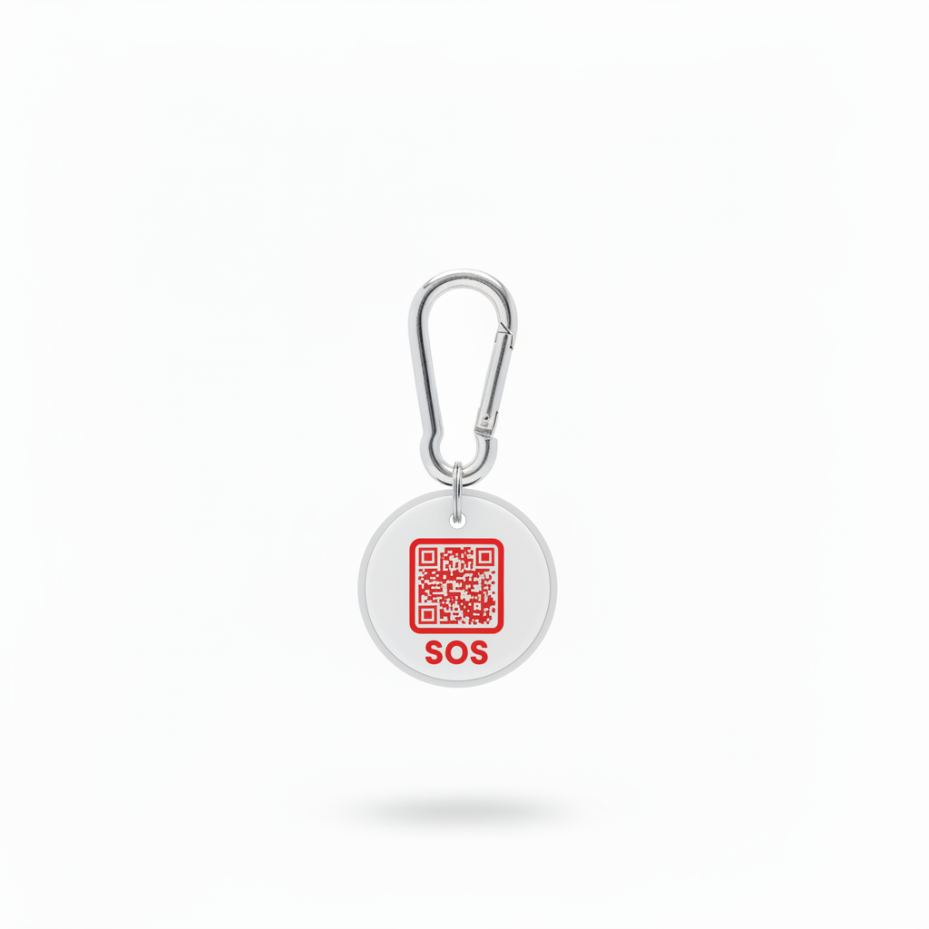 White Red Text SOS Tag
