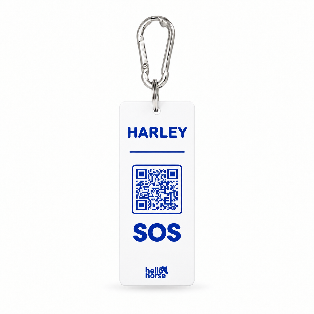 White SOS tag with deeper blue artwork
