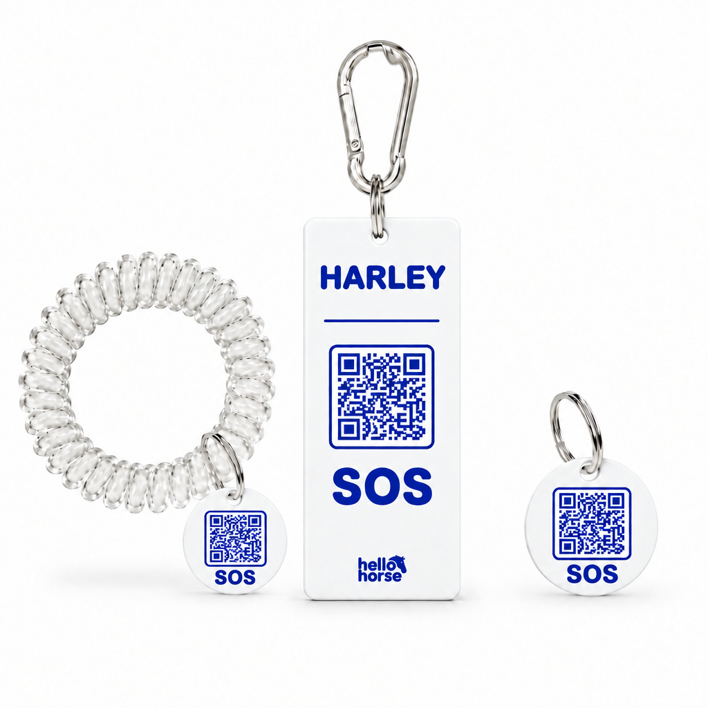 White tag set with deep blue artwork