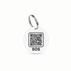 White tag with black SOS artwork