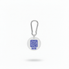 White tag with blue SOS artwork