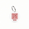 White tag with red SOS artwork