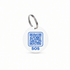 White tag with slightly darker blue SOS artwork