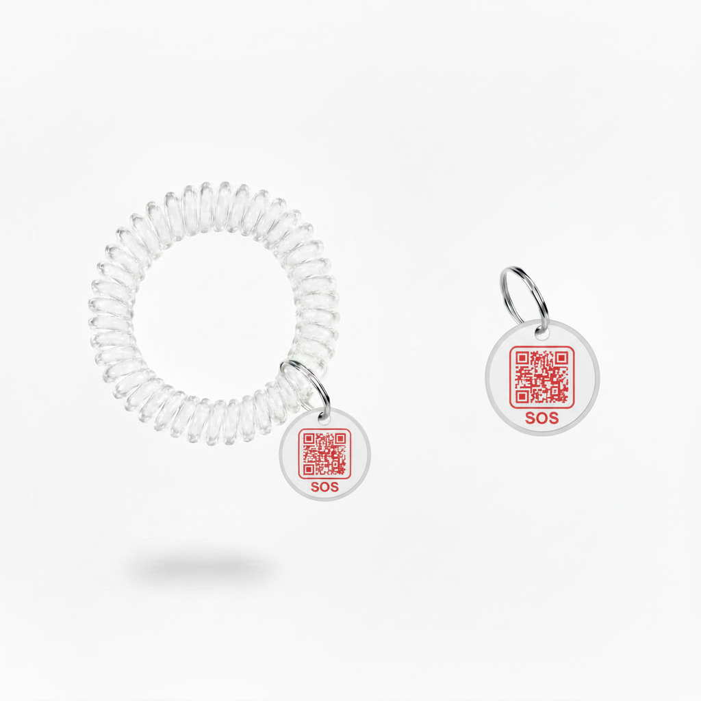 White with Red Text SOS Tag + Wristband